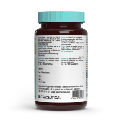 HealthKart HK Vitals Super Strength Fish Oil Supplement for Men and Women, 84% Purity, 460mg EPA and 380mg DHA, for Healthy Heart, Eyes & Joints, 60 Softgel Capsules