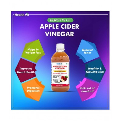 HealthVit Apple Cider Vinegar with Mother of Vinegar 500ml with ACV Shot Glass and Box 500 ml Unflavoured