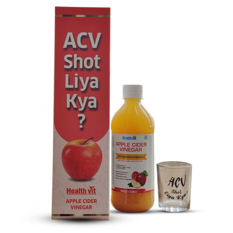HealthVit Apple Cider Vinegar with Mother of Vinegar 500ml with ACV Shot Glass and Box 500 ml Unflavoured