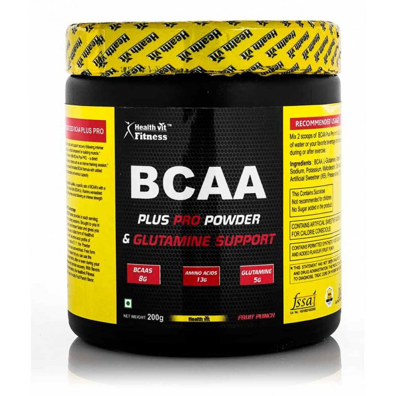 HealthVit BCAA Plus Pro + Glutamine Powder, 200gm 200 gm Fruit Punch HealthVit BCAA Plus Pro + Glutamine Powder, 200gm 200 gm Fruit Punch