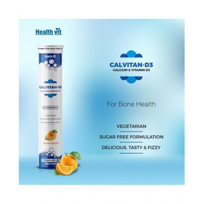 HealthVit Calvitan-D3 Calcium 500mg and Vitamin D3 400 IU for Bone Health 20 Effervescent Tablets (Orange Flavour) 20 no.s Multivitamins Tablets HealthVit Calvitan-D3 Calcium 500mg and Vitamin D3 400 IU for Bone Health 20 Effervescent Tablets (Orange Flavour) 20 no.s Multivitamins Tablets
