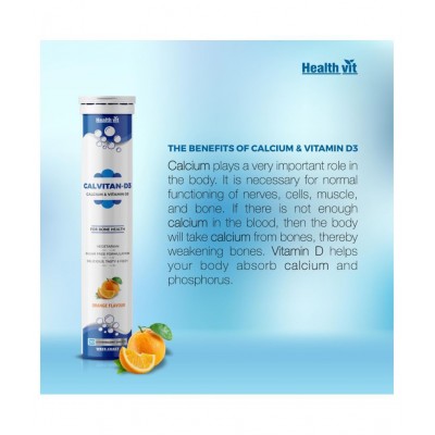 HealthVit Calvitan-D3 Calcium 500mg and Vitamin D3 400 IU for Bone Health 20 Effervescent Tablets (Orange Flavour) 20 no.s Multivitamins Tablets HealthVit Calvitan-D3 Calcium 500mg and Vitamin D3 400 IU for Bone Health 20 Effervescent Tablets (Orange Flavour) 20 no.s Multivitamins Tablets