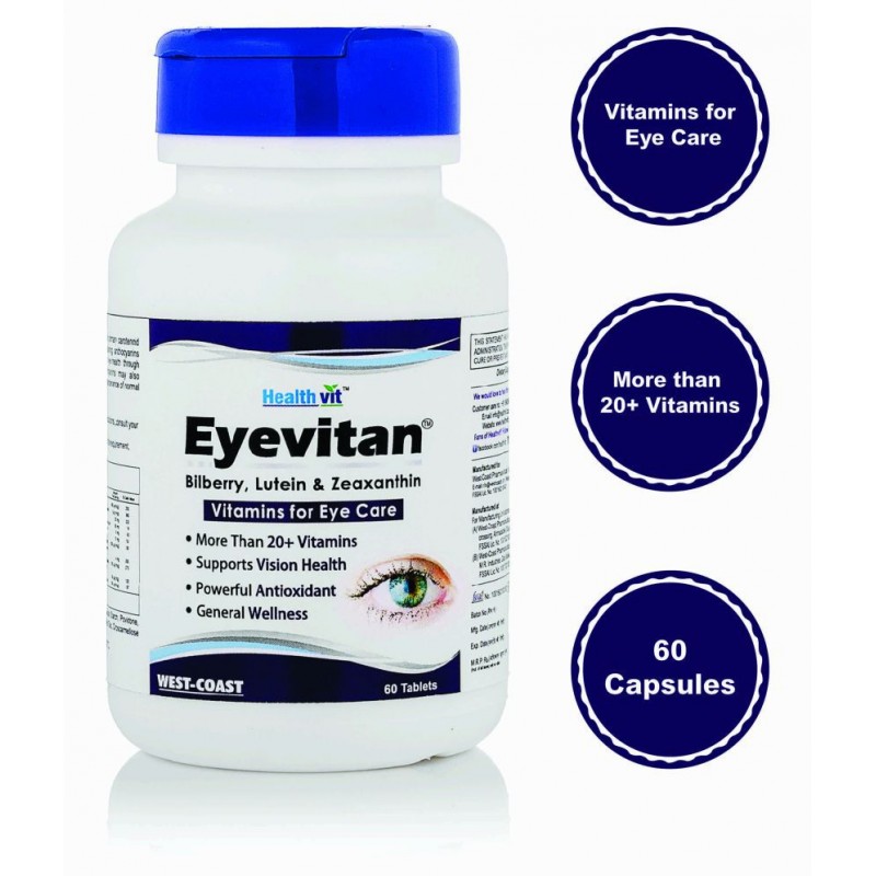 HealthVit Eyevitan Bilberry , Lutein & Zeaxanthin 60 no.s Vitamins Tablets