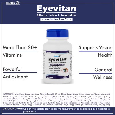 HealthVit Eyevitan Bilberry , Lutein & Zeaxanthin 60 no.s Vitamins Tablets