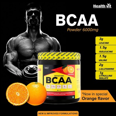 HealthVit Fitness BCAA 6000, 200 Tangy Orange 200 gm