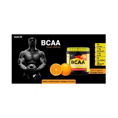 HealthVit Fitness BCAA 6000, Tangy Orange Pre/Post workout 200 gm