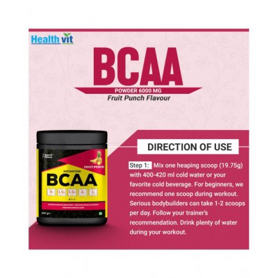 HealthVit Fitness BCAA 6000mg Fruit Punch Flavour 200 gm