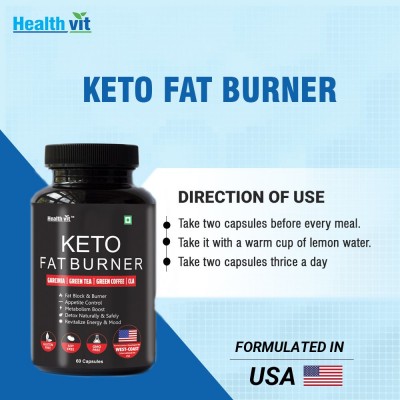 HealthVit Keto Fat Burner FORMULATED IN USA With Garcinia, Green Tea, Green Coffee, CLA 60 no.s Fat Burner Capsule