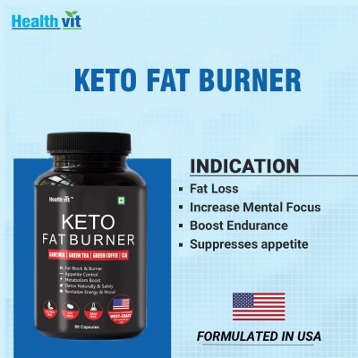 HealthVit Keto Fat Burner FORMULATED IN USA With Garcinia, Green Tea, Green Coffee, CLA 60 no.s Fat Burner Capsule