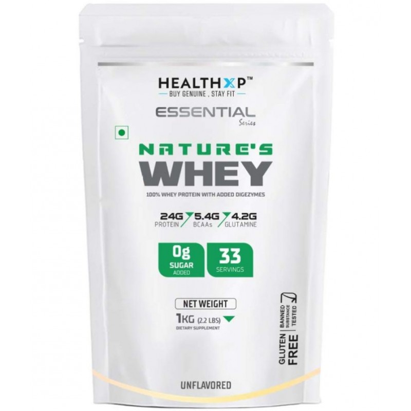 HealthXP -  Natures Raw Whey Protein  Whey Protein Powder ( 1 kg , Unflavoured - Flavour )