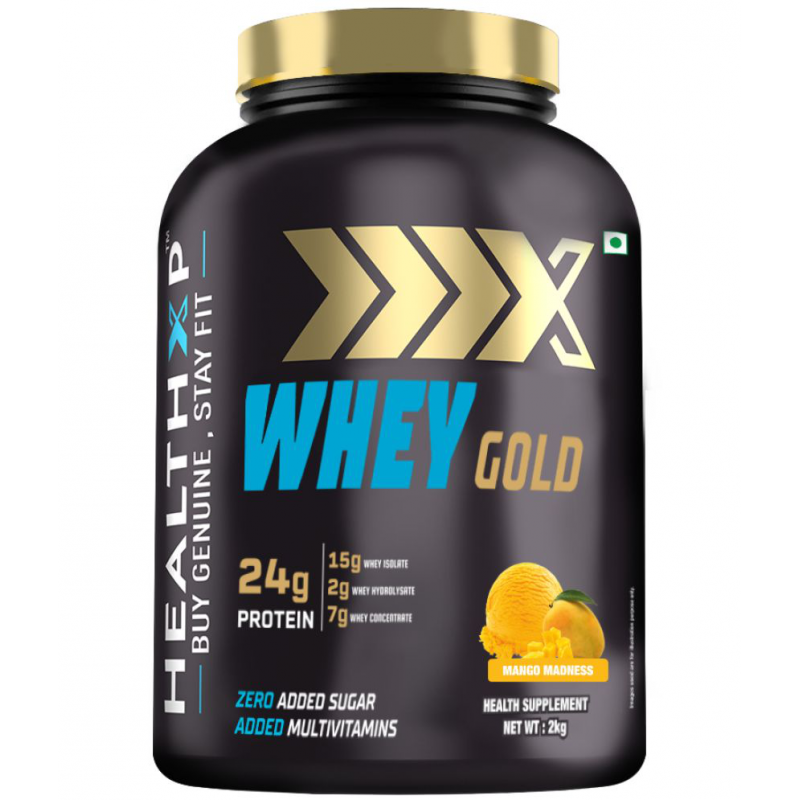 HealthXP -  WHEY GOLD ( 24g Protein )  Whey Protein Powder ( 2 kg , Mango - Flavour )