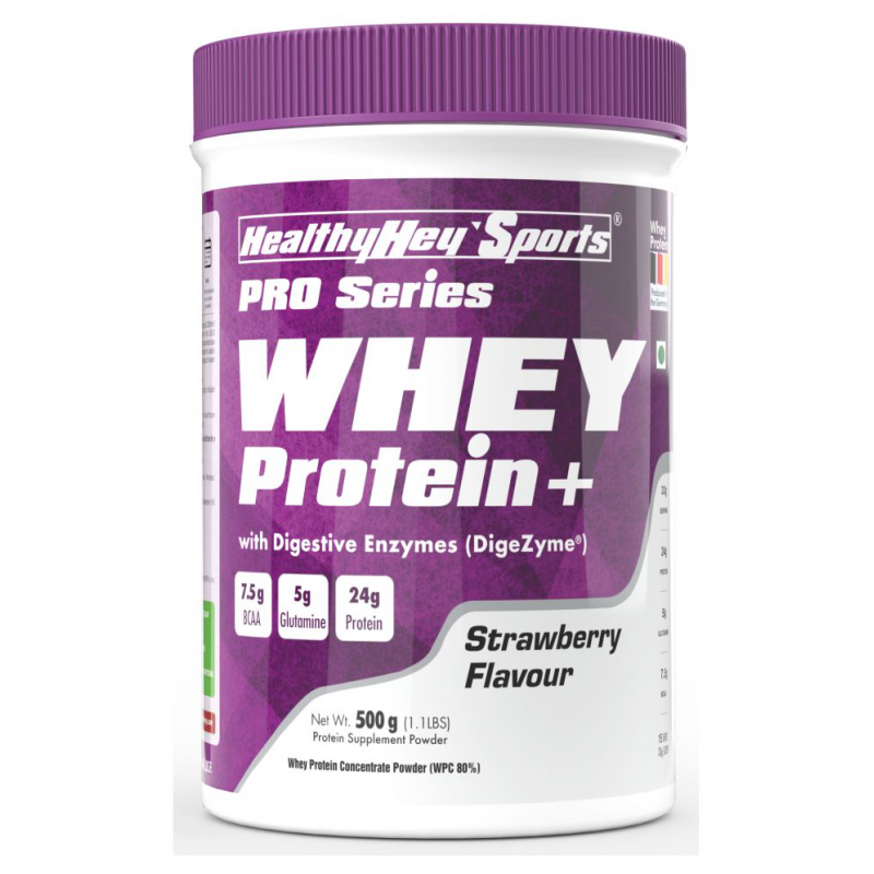 HealthyHey Sports Whey Protein Concentrate - Strawberry - 500 g 500 gm