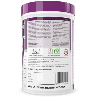 HealthyHey Sports Whey Protein Concentrate Unflavoured Synthesis 500 gm