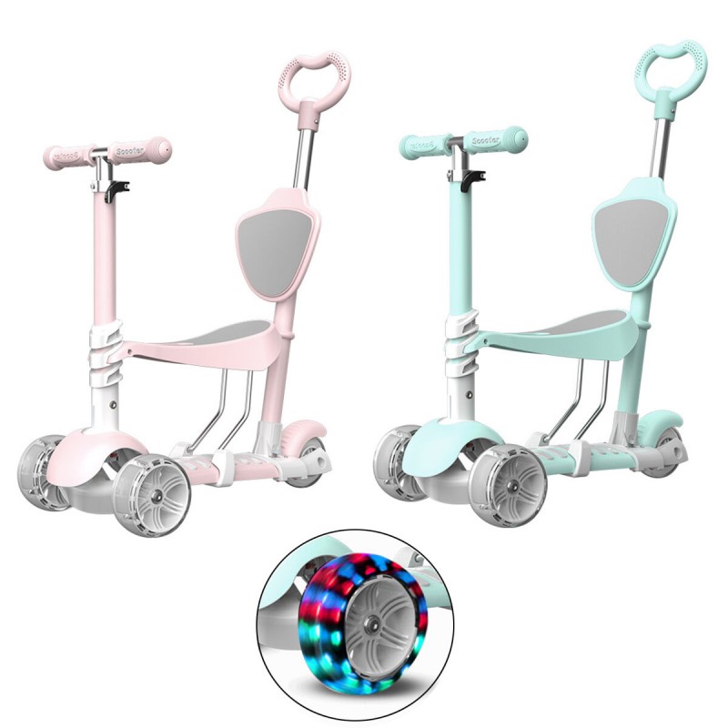 Height Adjustable 3-Wheel Kids Kick Scooter Kickboard With Seat For Ages 3~6 Child Ride On Toy Toddler Baby Walker