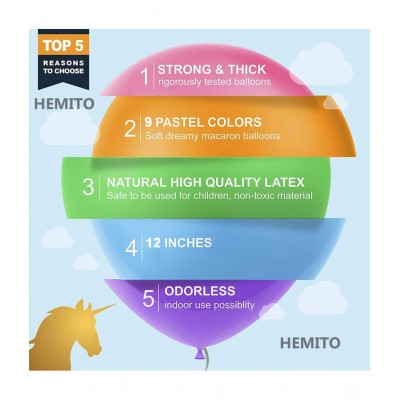 Hemito 12 Inch Premium Rainbow Pastel Latex Balloons for Birthday, Wedding, Engagement , Anniversary(Pack of 50)