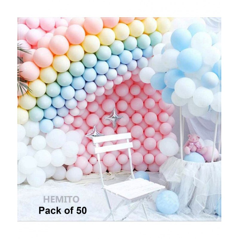 Hemito 12 Inch Premium Rainbow Pastel Latex Balloons for Birthday, Wedding, Engagement , Anniversary(Pack of 50)