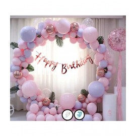 Hemito Birthday Decoration Kit 60 pc – Pink Purple Pastel Balloons Combo with Birthday Banner, Arc, Glue Dot for girls Kids Baby Birthday Decoration Items | Birthday Decoration Combo
