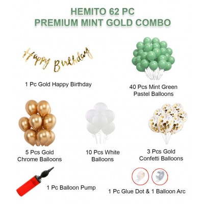 Hemito Birthday Decoration Kit 62 pc - Green Gold Balloons Combo with Birthday Banner, Arc, Glue Dot, Balloon Pump for boys Kids Baby Birthday Decoration Items | Birthday Decoration Items