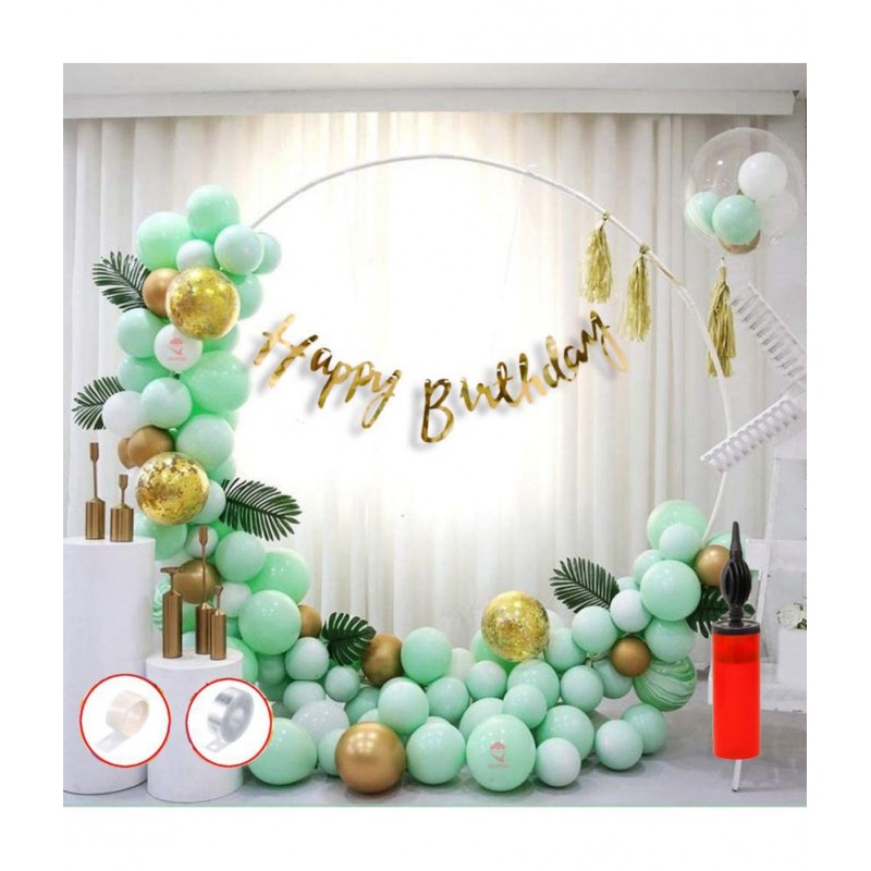 Hemito Birthday Decoration Kit 62 pc - Green Gold Balloons Combo with Birthday Banner, Arc, Glue Dot, Balloon Pump for boys Kids Baby Birthday Decoration Items | Birthday Decoration Items