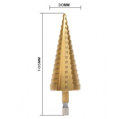 Hex Titanium Step Cone Drill Bit Hole Cutter 4-32MM HSS4241 For Sheet Metal