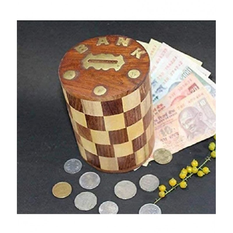 HomEnrich Brown Wood Piggy Bank - Pack of 1