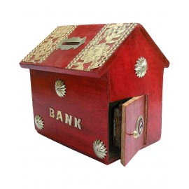 HomEnrich Red Wood Piggy Bank - Pack of 1