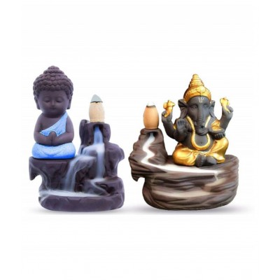 Home Artists Blue And Gold Resin Smoke Backflow Showpiece Combo for Home Decoration, Gifting and Return Gift with Free 20 Smoke Backflow Scented Cones- Pack of 2 (Buddha & Ganesha) Home Artists Blue And Gold Resin Smoke Backflow Showpiece Combo for Home Decoration, Gifting and Return Gift with Free 20 Smoke Backflow Scented Cones- Pack of 2 (Buddha & Ganesha)