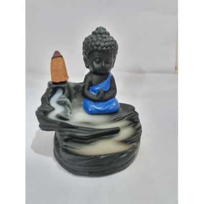 Home Artists Blue Polyresin Monk Buddha Smoke Backflow - Pack of 1