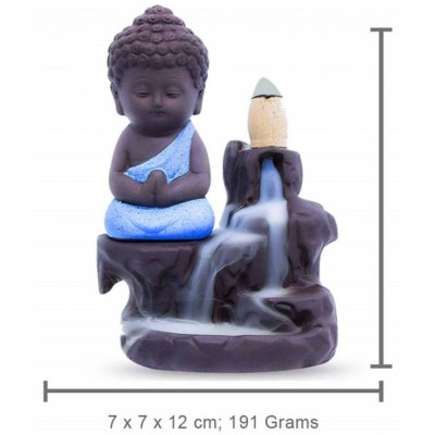 Home Artists Blue Polyresin Monk Buddha Smoke Backflow - Pack of 1