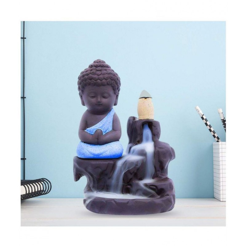 Home Artists Blue Polyresin Monk Buddha Smoke Backflow - Pack of 1