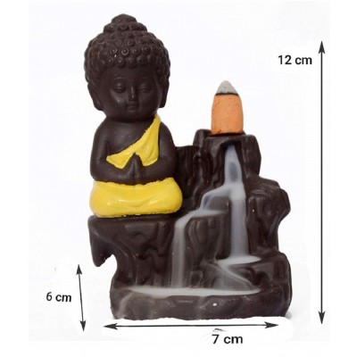 Home Artists Multicolour Polyresin Monk Buddha Smoke Backflow - Pack of 1