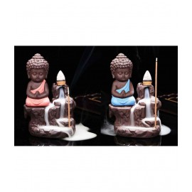 Home Artists Multicolour Polyresin Monk Buddha Smoke Backflow - Pack of 2