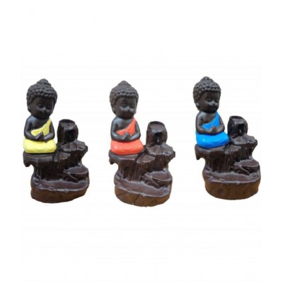 Home Artists Multicolour Polyresin Monk Buddha Smoke Backflow - Pack of 3