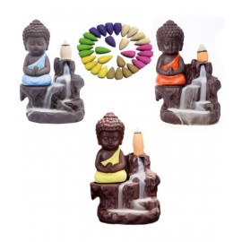Home Artists Multicolour Polyresin Monk Buddha Smoke Backflow - Pack of 3