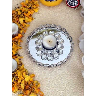 Home Sparkle Silver Table Top and Hanging Crystal Tea Light Holder - Pack of 1