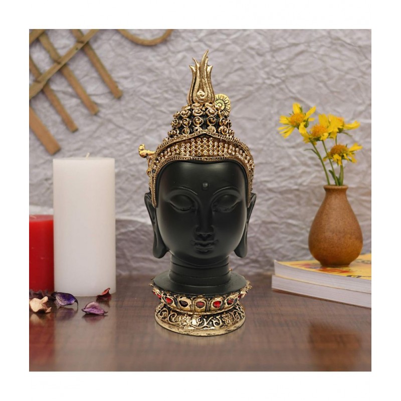 Hometales Black Resin Buddha Face Showpiece Figurines - (8.5 Inch)