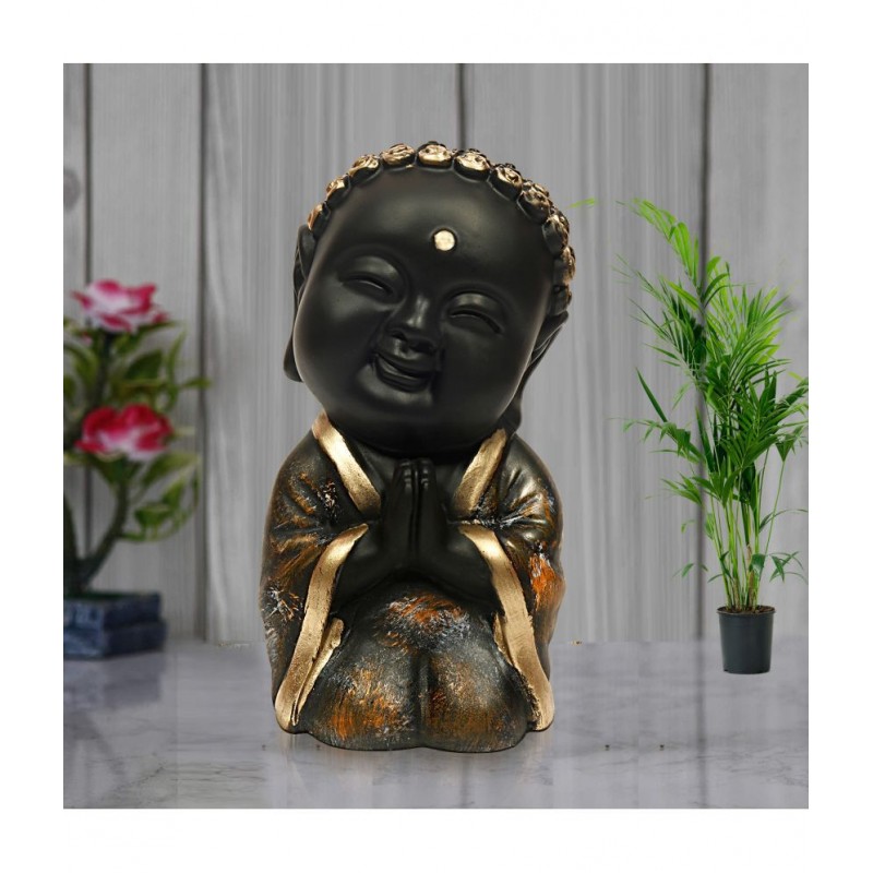 Hometales Black Resin Smiley Child Statue Showpiece Figurines - (7 Inch)