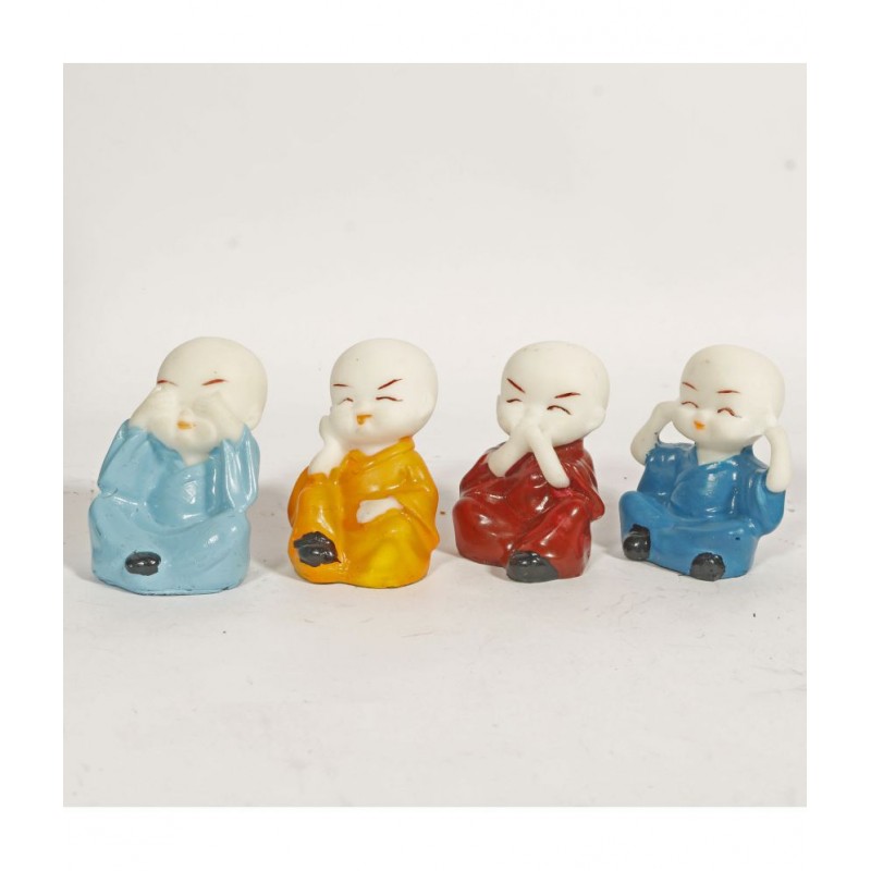 Hometales Multicolour Marble Monk Buddha Showpiece Figurines - Pack of 4 (2 Inch)