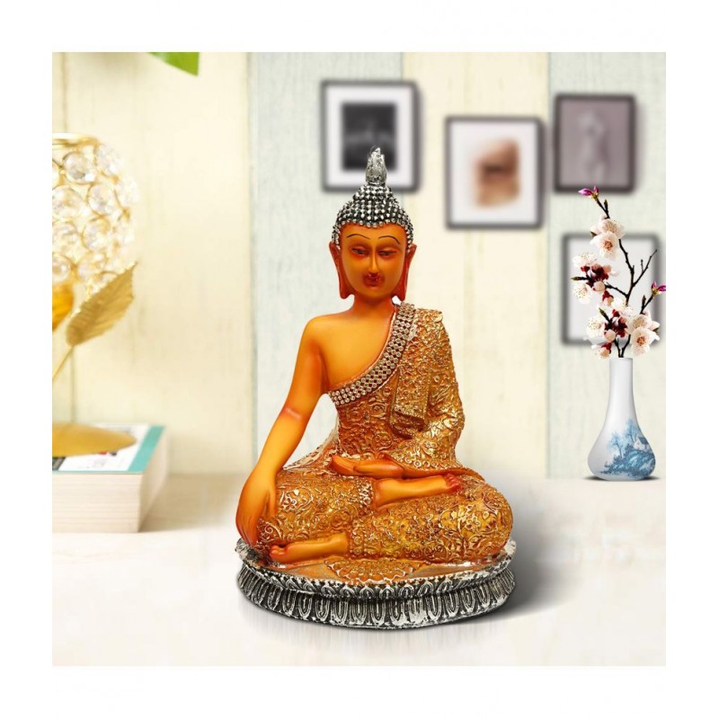 Hometales Multicolour Resin Samadhi Buddha Showpiece/Figurines - 11 Inch