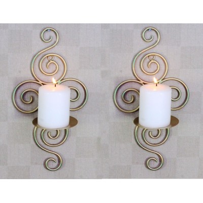 Hosley Gold Hanging Iron Pillar Candle Holder - Pack of 2