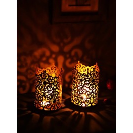 Hosley Gold Table Top Metal Tea Light Holder - Pack of 2