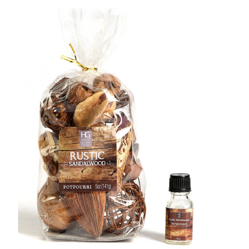 Hosley Multi Colour 5oz Rustic Sandalwood Potpourri Bag With 10ml Oil Bottle