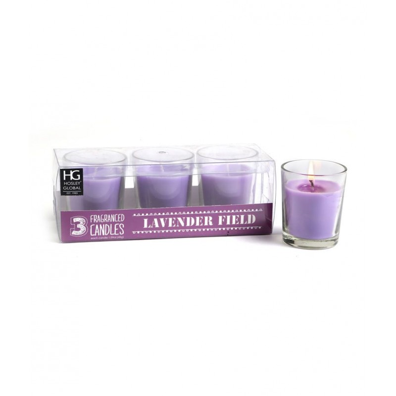 Hosley Purple Set Of 3 Lavender Fields Glass Candles