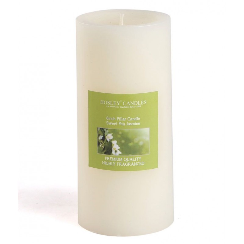 Hosley White Sweet Pea Jasmine 6Inch Pillar Candle