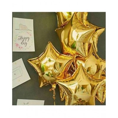 I Q Creations Gold Star Foil  (18 Inchs) for Birthday, Christmas, New Year Party Decoration  5 pcs With FREE Multi purpose Ribbon