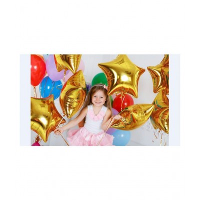 I Q Creations Gold Star Foil  (18 Inchs) for Birthday, Christmas, New Year Party Decoration  5 pcs With FREE Multi purpose Ribbon