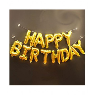 I Q Creations Happy Birthday Gold Foil (13 Pcs.)+ 4 Stars (Gold & Silver)+ 30 pcs Metallic Balloons  (Gold & Black)  For Decorations