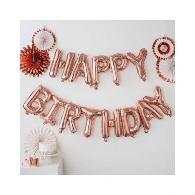 I Q Creations Happy Birthday Letter Foil Balloon Set of Rose Gold+HD Metallic Balloons (Black and White) Pack of 30pcs for Birthday Party Decoration