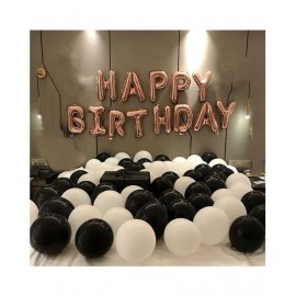 I Q Creations Happy Birthday Letter Foil Balloon Set of Rose Gold+HD Metallic Balloons (Black and White) Pack of 30pcs for Birthday Party Decoration