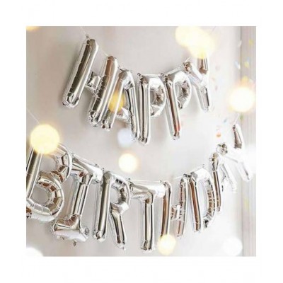 I Q Creations Happy Birthday Letters Foil Balloon Set 16 inch Decoration for Birthday (Silver)